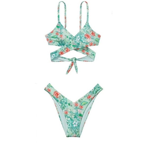 Victoria Secret Floral Butterfly - Wrap Longline Bikini Top (S) & Bottoms (M) - Picture 1 of 7